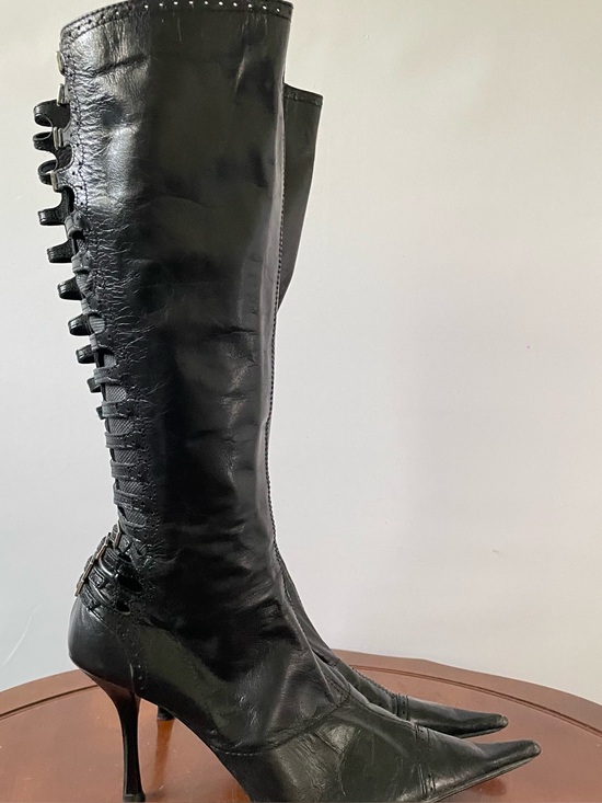 Shoes - Black Leather Stiletto Knee-High Boots | EU 37